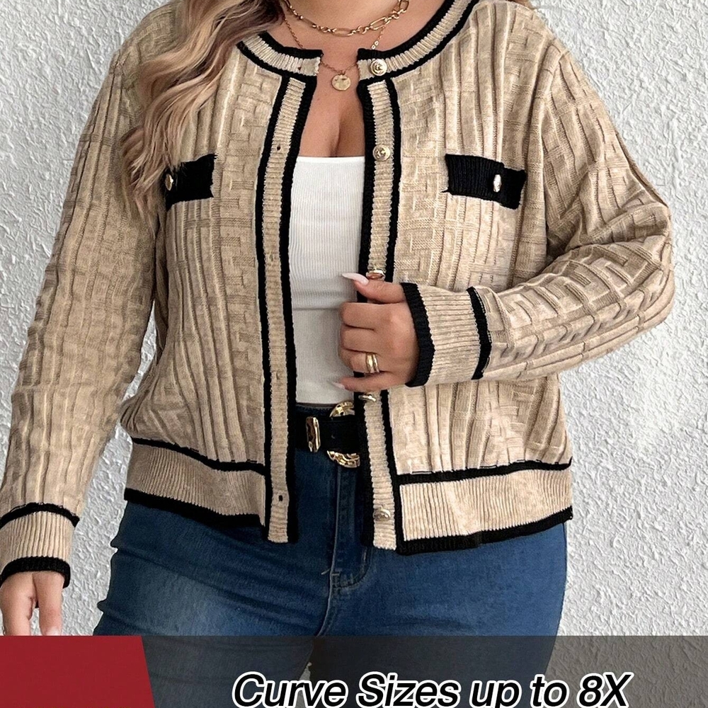 SHEIN Beige and Black Cardigan Sweater